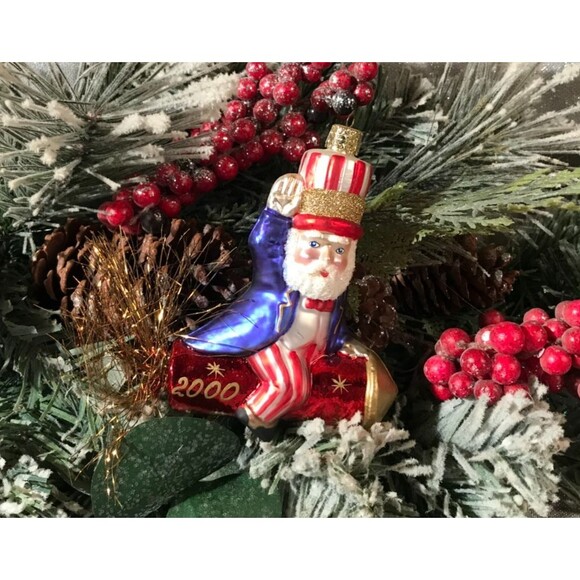 Vintage 2000 Uncle Sam Art Glass Ornament Millennial Red White Blue Retro Y2K - Picture 1 of 4